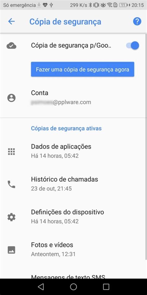 Faça uma cópia de segurança para o Google Drive.
